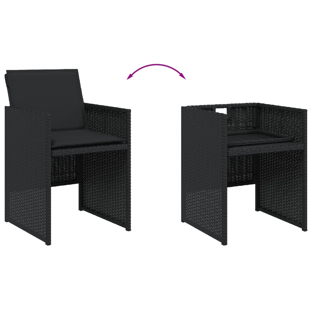 11 részes fekete polyrattan kerti étkezőgarnitúra párnákkal