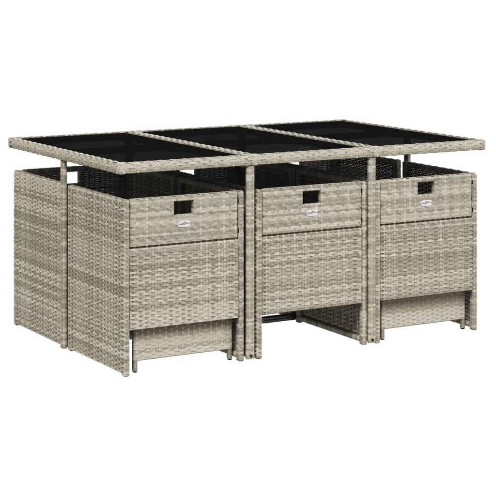 11 részes világosszürke polyrattan kerti ülőgarnitúra párnákkal