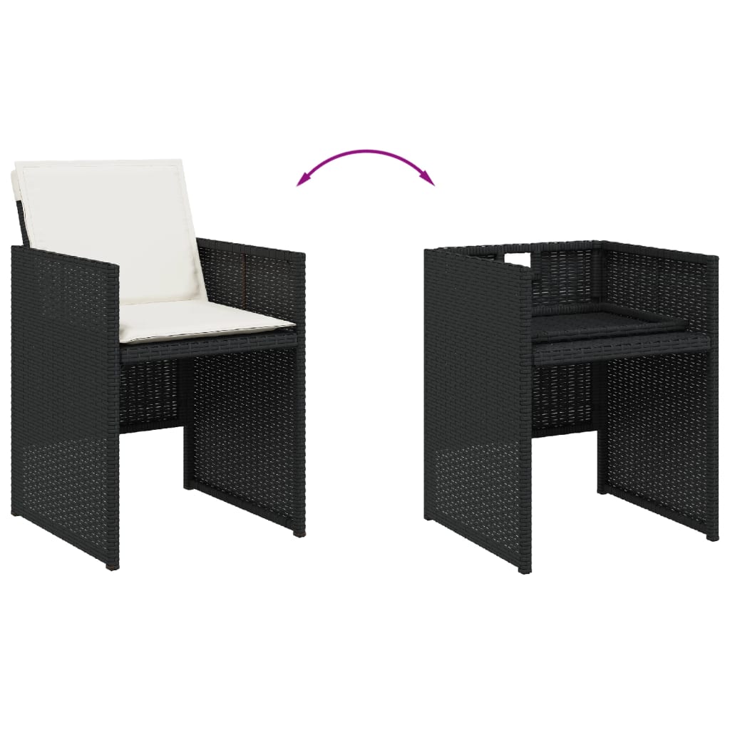 13 részes fekete polyrattan kerti ülőgarnitúra párnákkal