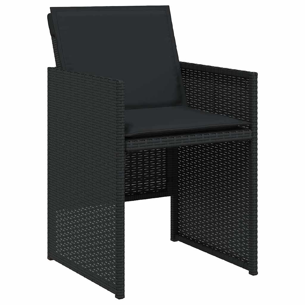 9 részes fekete polyrattan kerti étkezőgarnitúra párnákkal