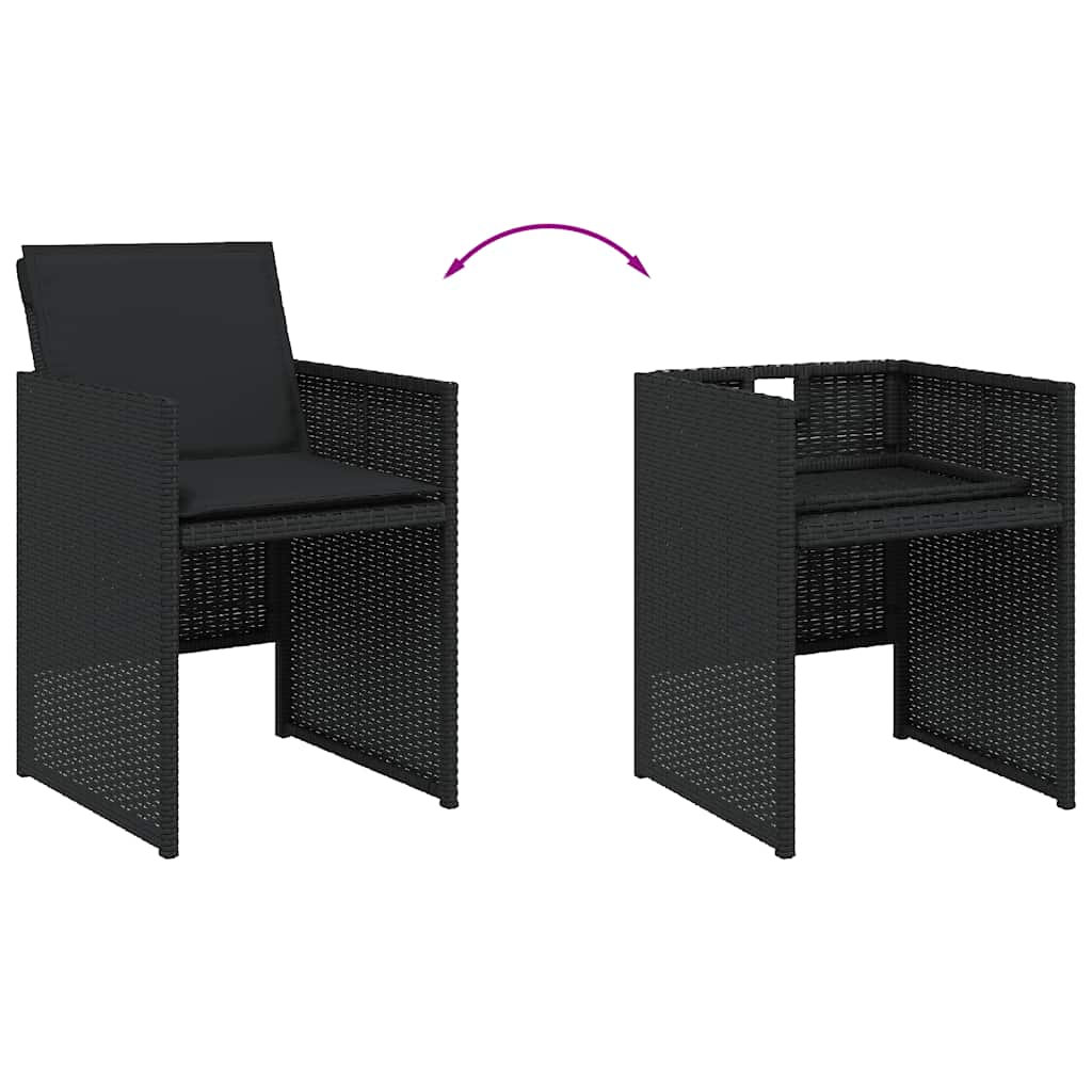 9 részes fekete polyrattan kerti étkezőgarnitúra párnákkal
