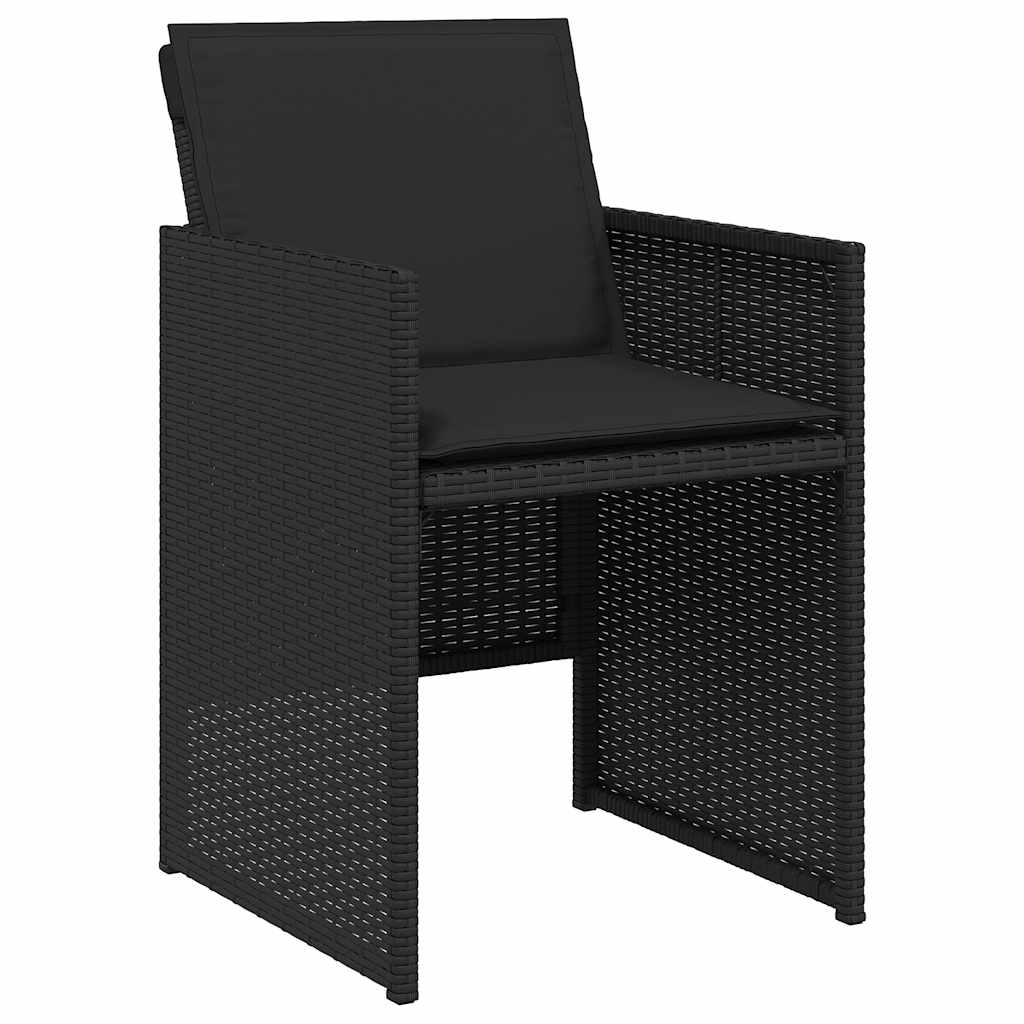 11 részes fekete polyrattan kerti étkezőgarnitúra párnákkal