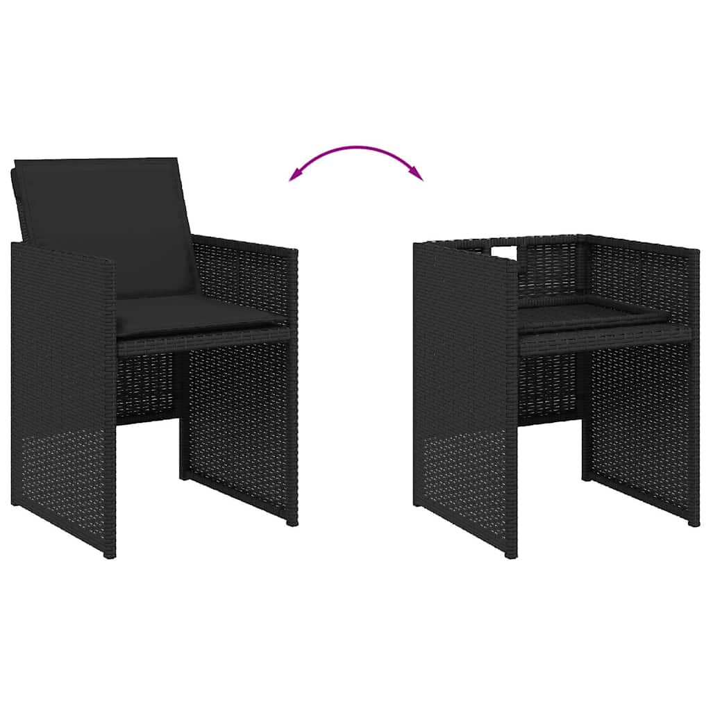 11 részes fekete polyrattan kerti étkezőgarnitúra párnákkal