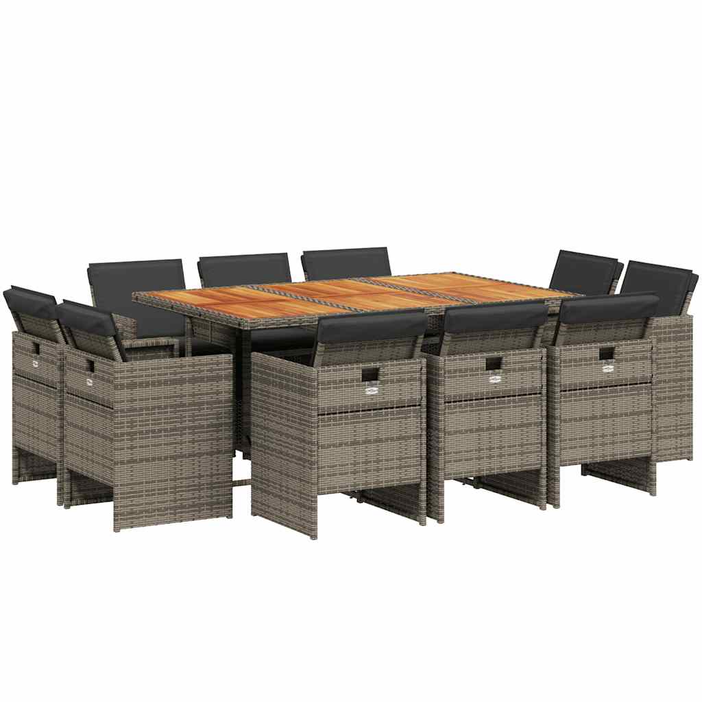 11 részes szürke polyrattan kerti ülőgarnitúra párnákkal