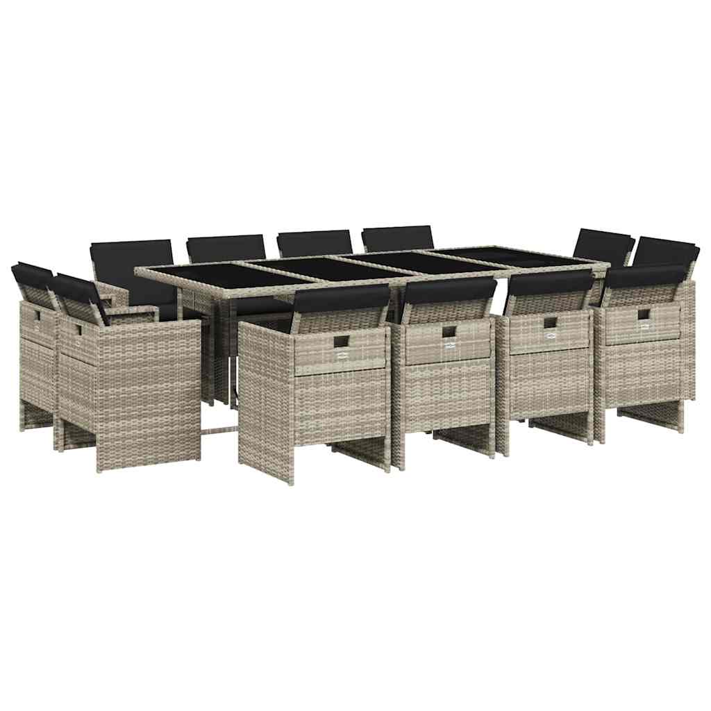 13 részes szürke polyrattan kerti étkezőgarnitúra párnákkal