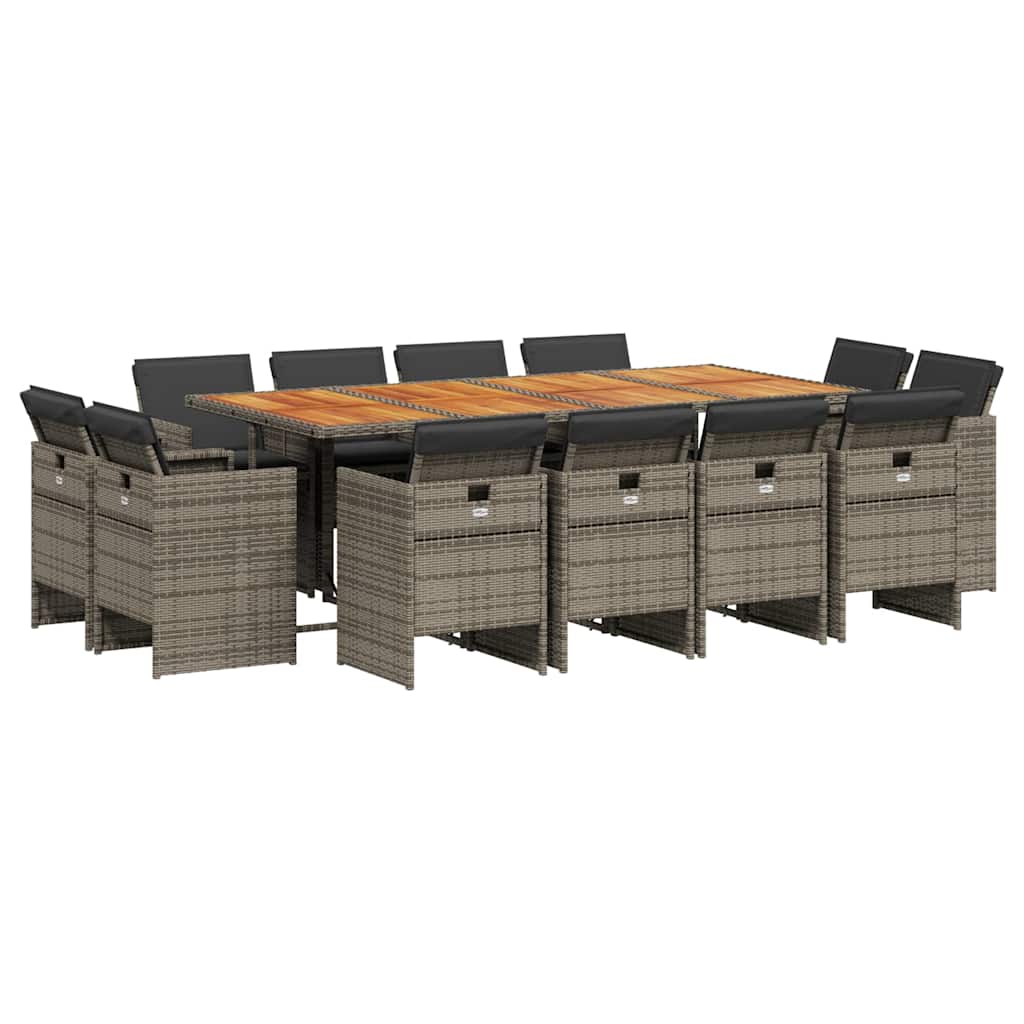 13 részes szürke polyrattan kerti ülőgarnitúra párnákkal