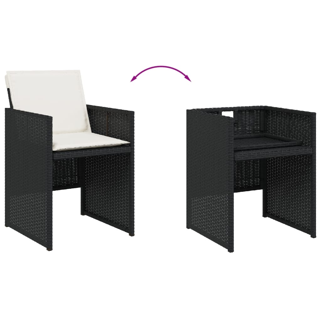 13 részes fekete polyrattan kerti ülőgarnitúra párnákkal