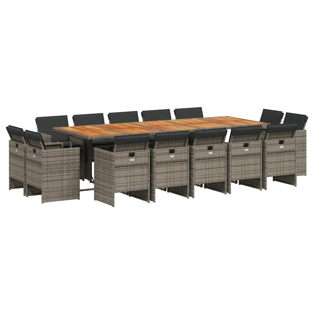 15 részes szürke polyrattan kerti étkezőgarnitúra párnákkal