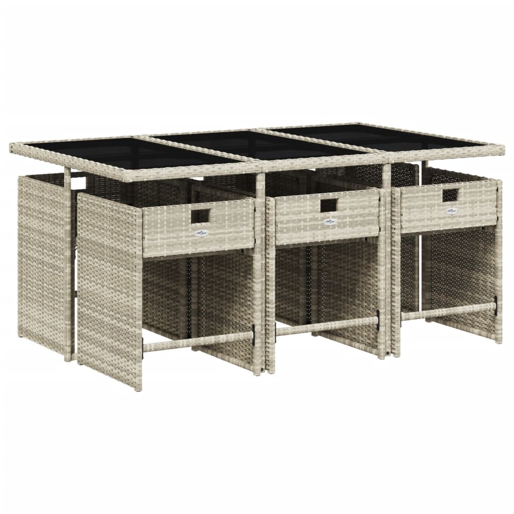 7 részes világosszürke polyrattan kerti étkezőszett párnával