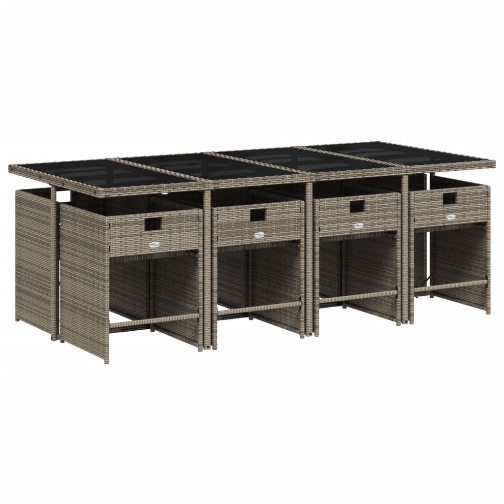 9 részes szürke polyrattan kerti étkezőgarnitúra párnával