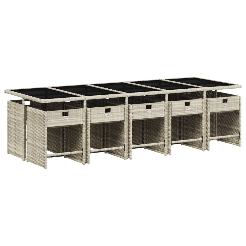 11 részes világosszürke polyrattan kerti ülőgarnitúra párnákkal