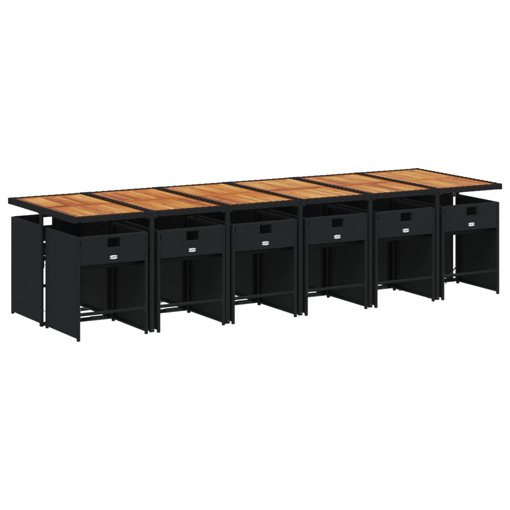 13 részes fekete polyrattan kerti ülőgarnitúra párnákkal