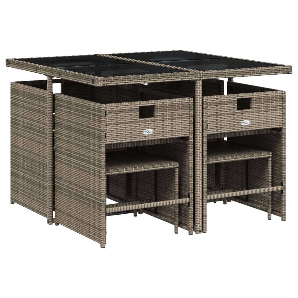 9 részes szürke polyrattan kerti étkezőgarnitúra párnával