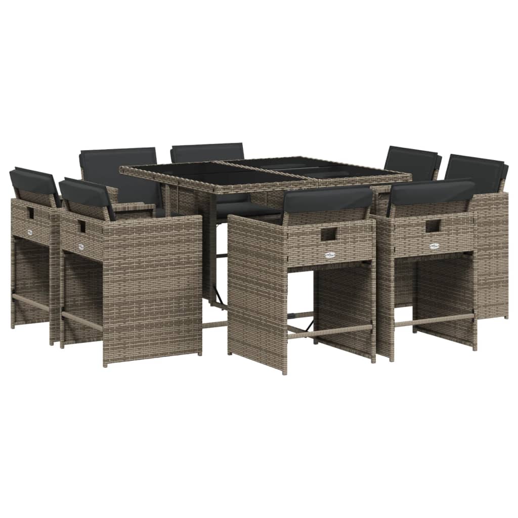 9 részes szürke polyrattan kerti étkezőgarnitúra párnával