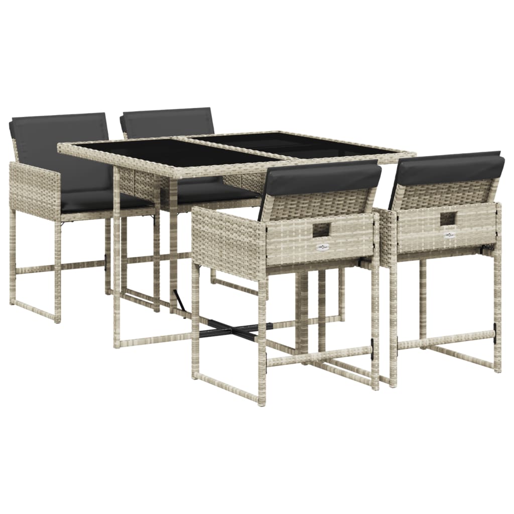 5részes világosszürke polyrattan kerti étkezőgarnitúra párnával