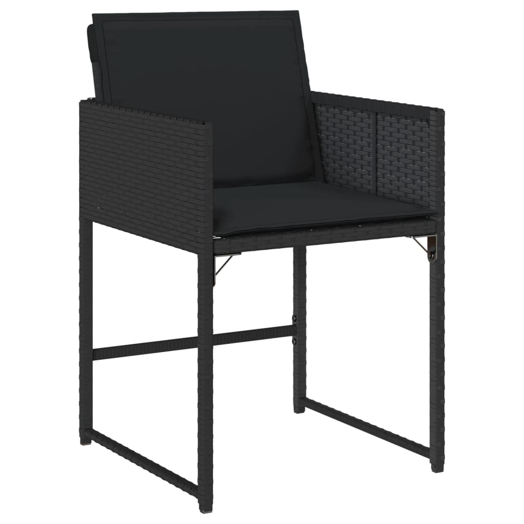 7 részes fekete polyrattan kerti étkezőgarnitúra párnával