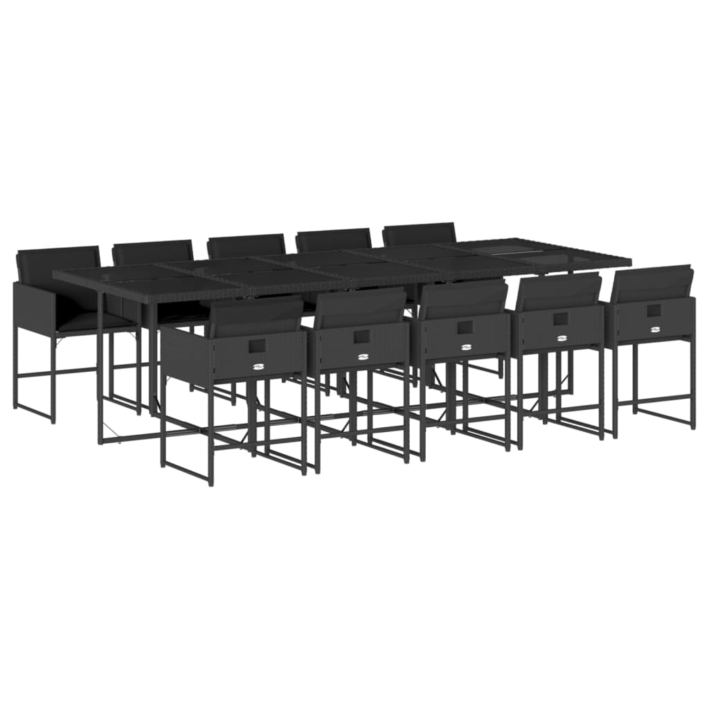 11 részes fekete polyrattan kerti étkezőgarnitúra párnákkal