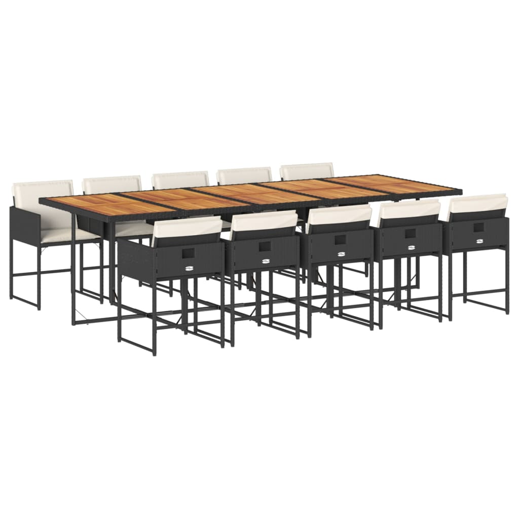 11 részes fekete polyrattan kerti étkezőgarnitúra párnákkal