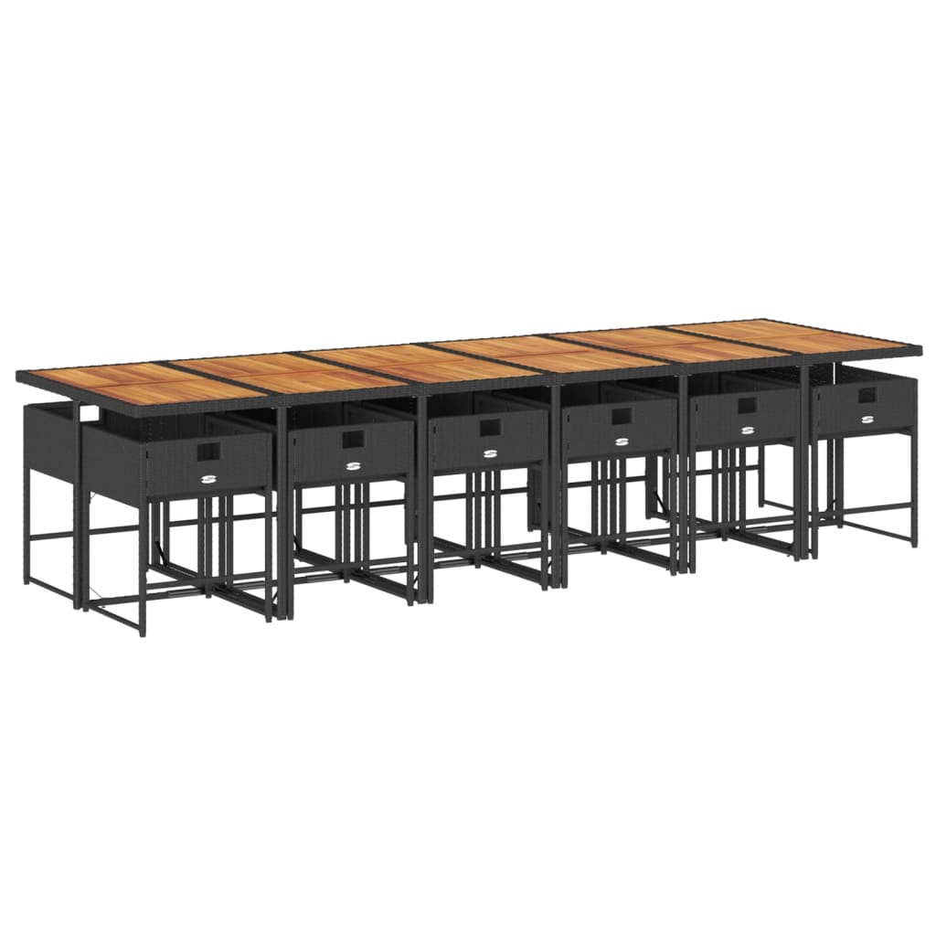 13 részes fekete polyrattan kerti ülőgarnitúra párnákkal