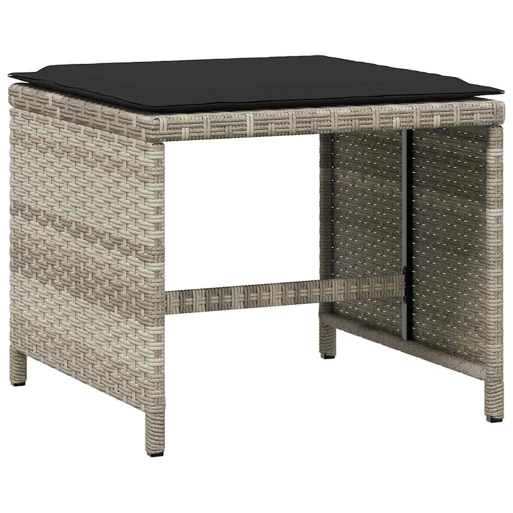 11 részes világosszürke polyrattan kerti ülőgarnitúra párnákkal