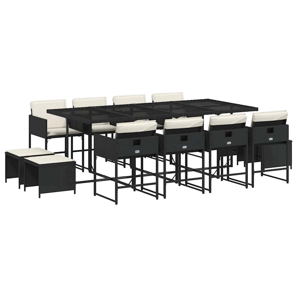 13 részes fekete polyrattan kerti ülőgarnitúra párnákkal