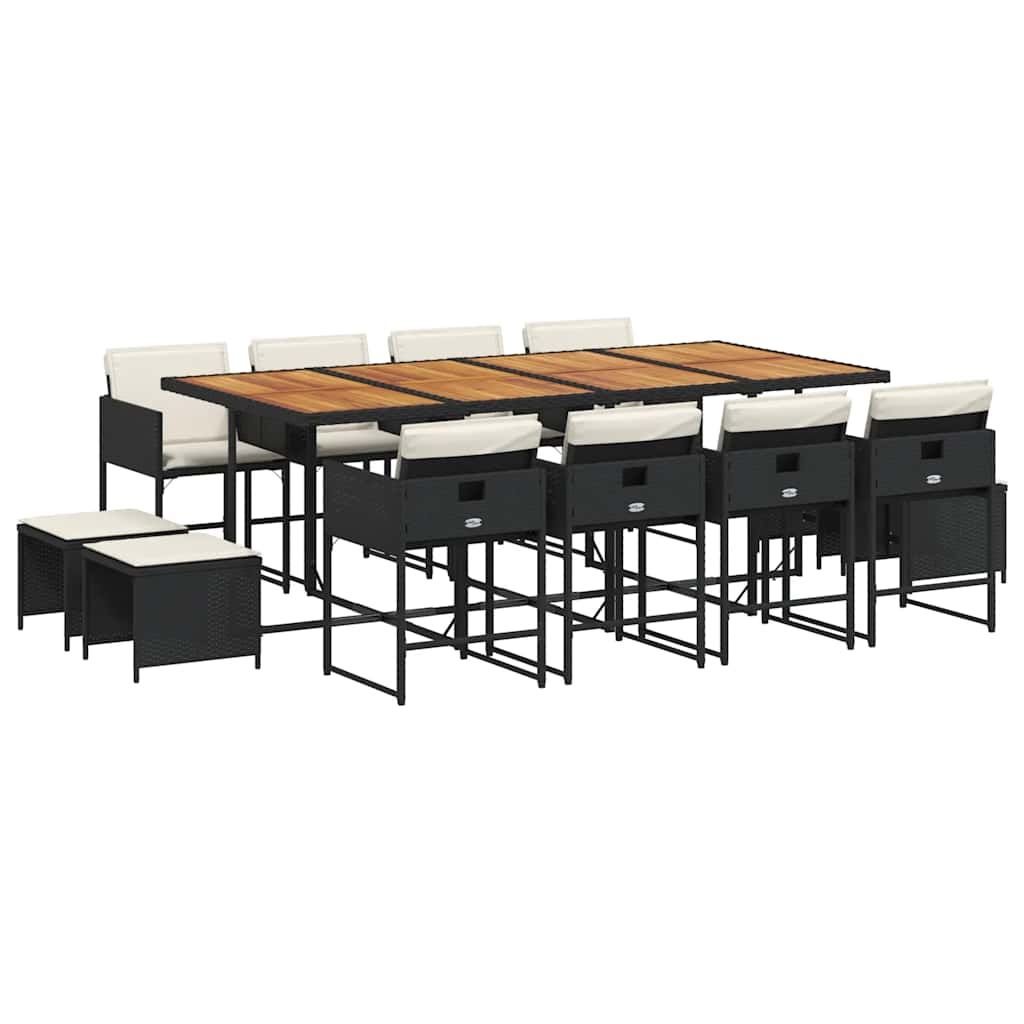 13 részes fekete polyrattan kerti ülőgarnitúra párnákkal