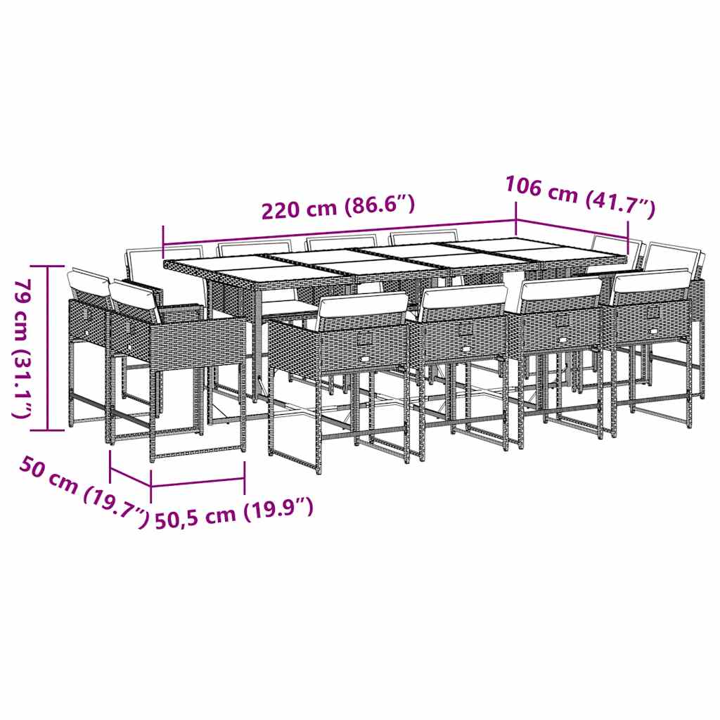 13 részes szürke polyrattan kerti étkezőgarnitúra párnákkal
