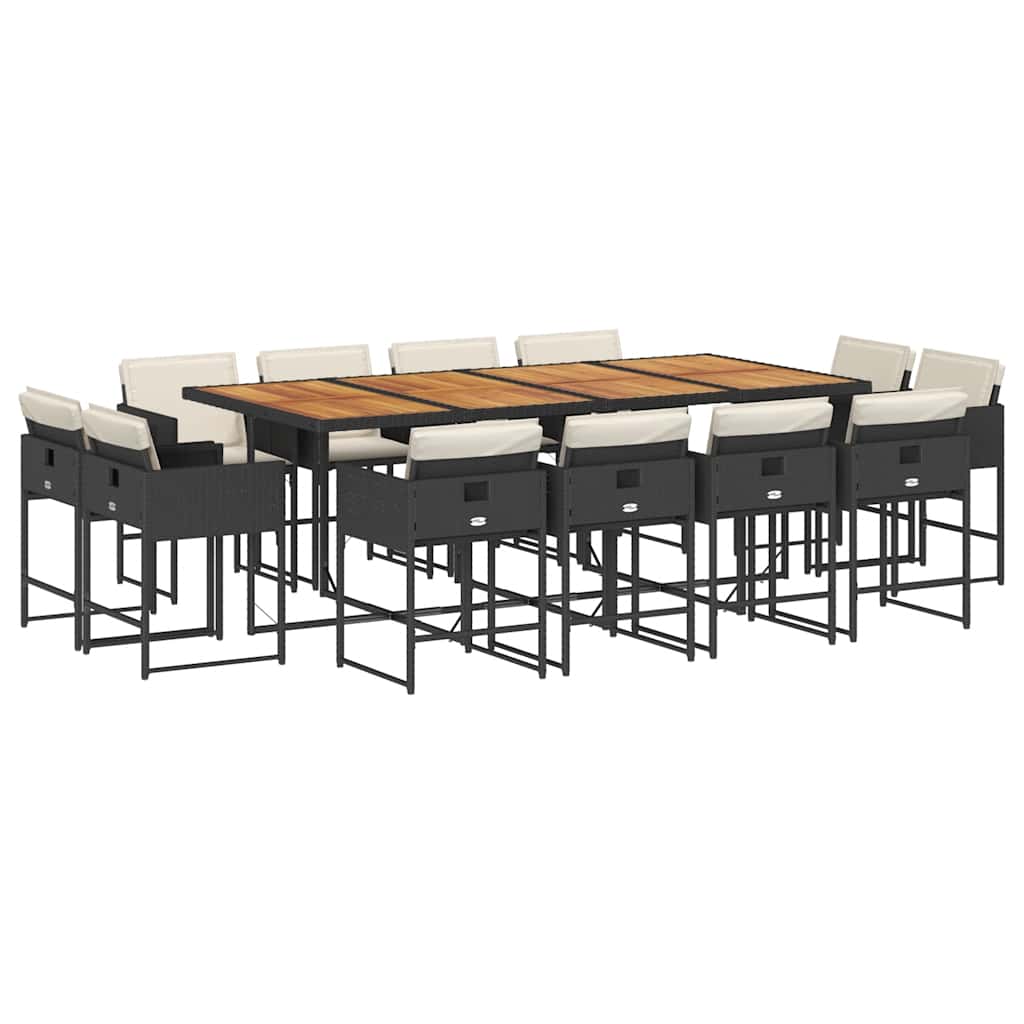 13 részes fekete polyrattan kerti ülőgarnitúra párnákkal