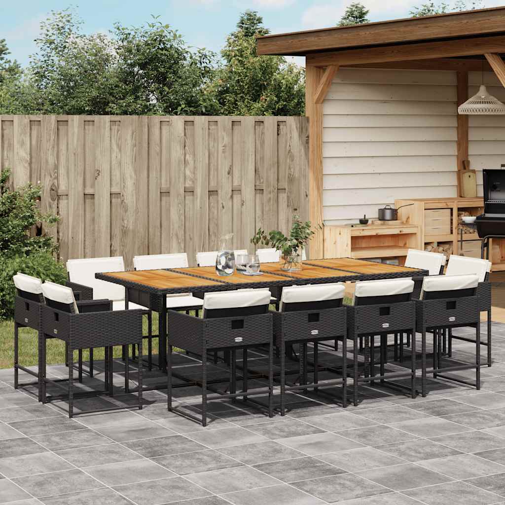 13 részes fekete polyrattan kerti ülőgarnitúra párnákkal