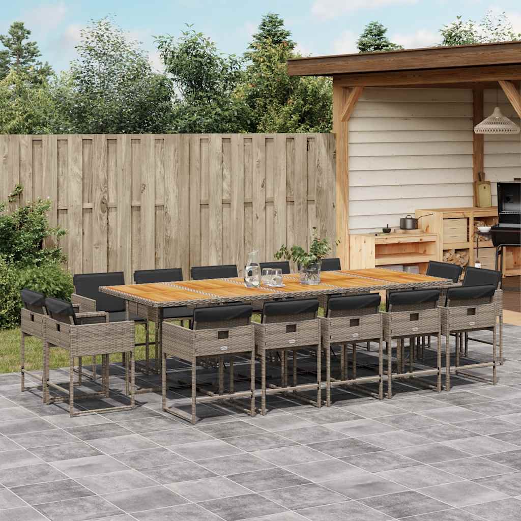 15 részes szürke polyrattan kerti étkezőgarnitúra párnákkal