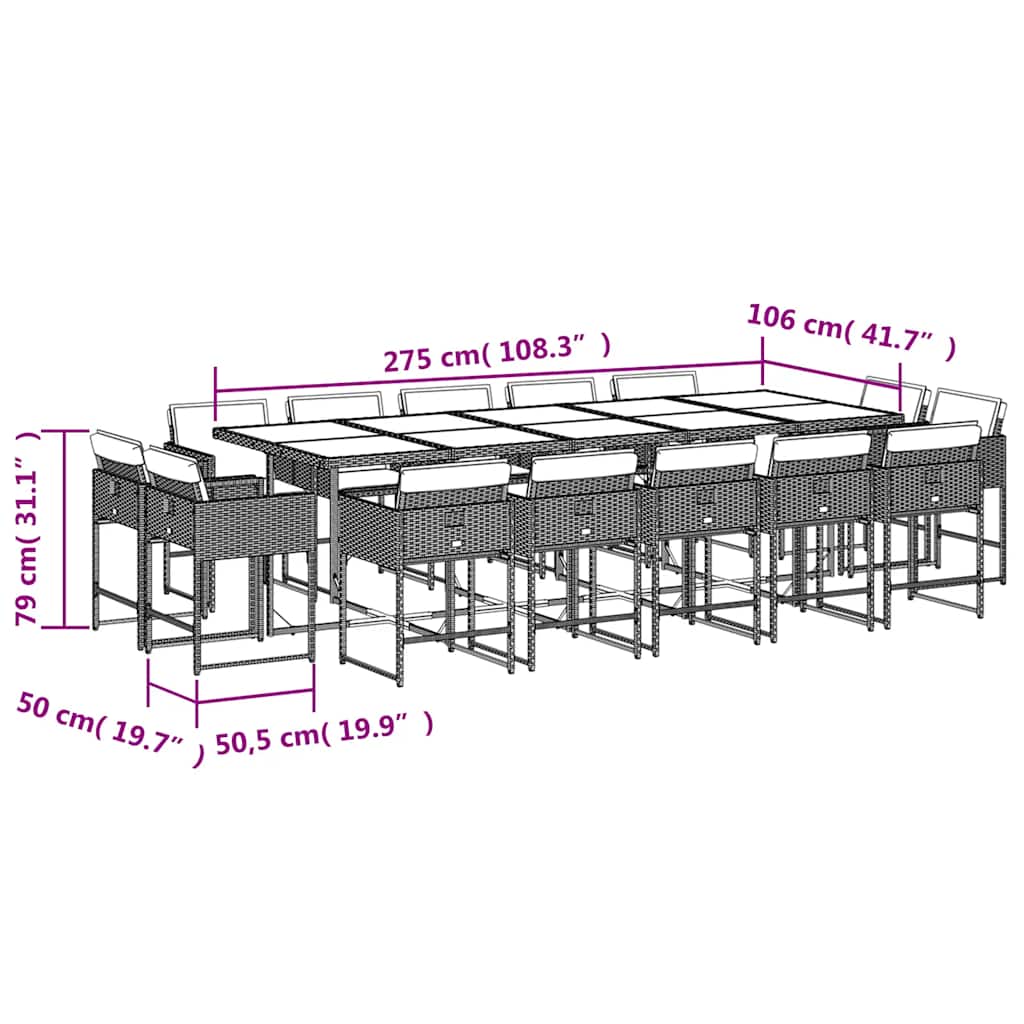 15 részes bézs polyrattan kerti étkezőgarnitúra párnákkal