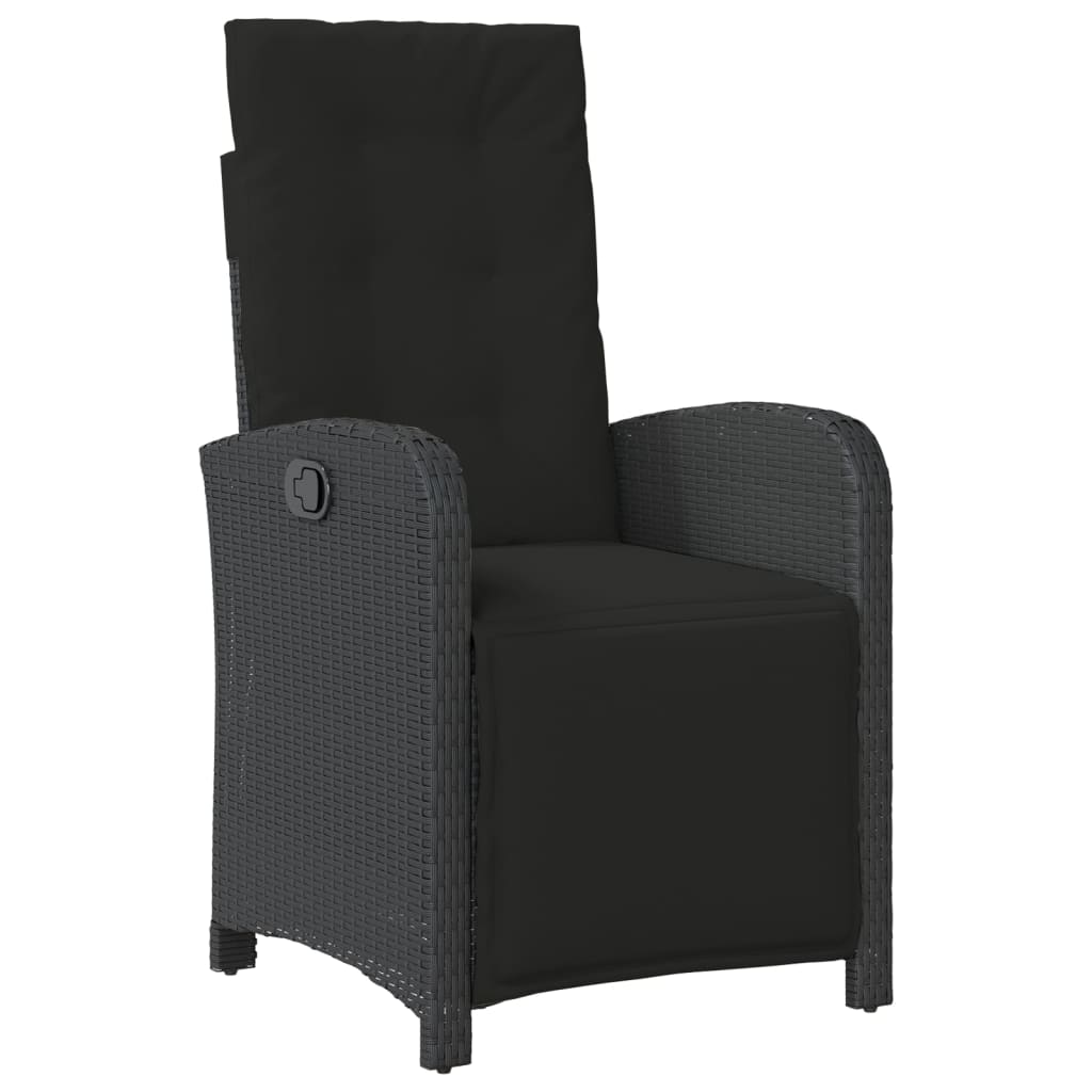 4 részes fekete polyrattan kerti étkezőszett párnákkal