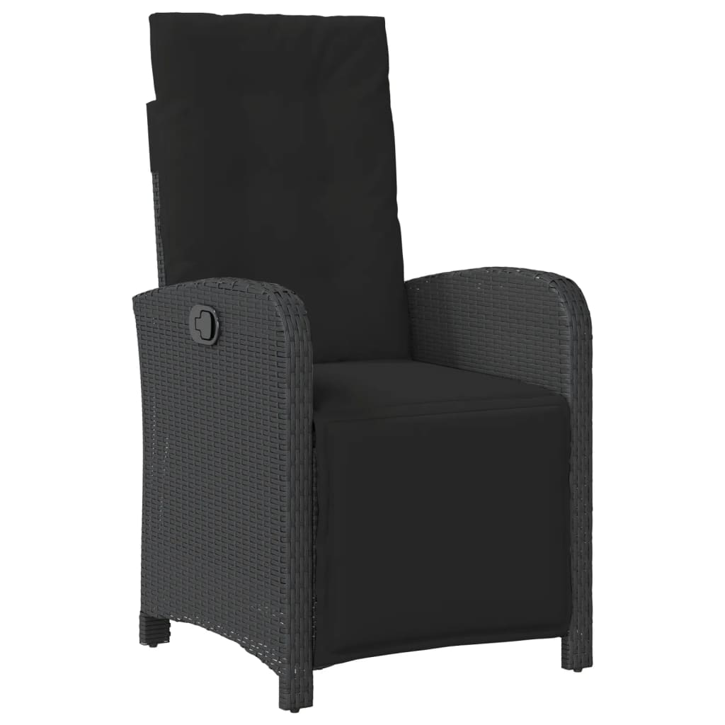 4 részes fekete polyrattan kerti étkezőszett párnákkal