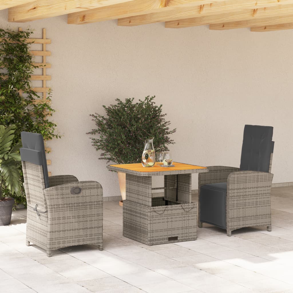 3 részes szürke polyrattan kerti étkezőgarnitúra párnával