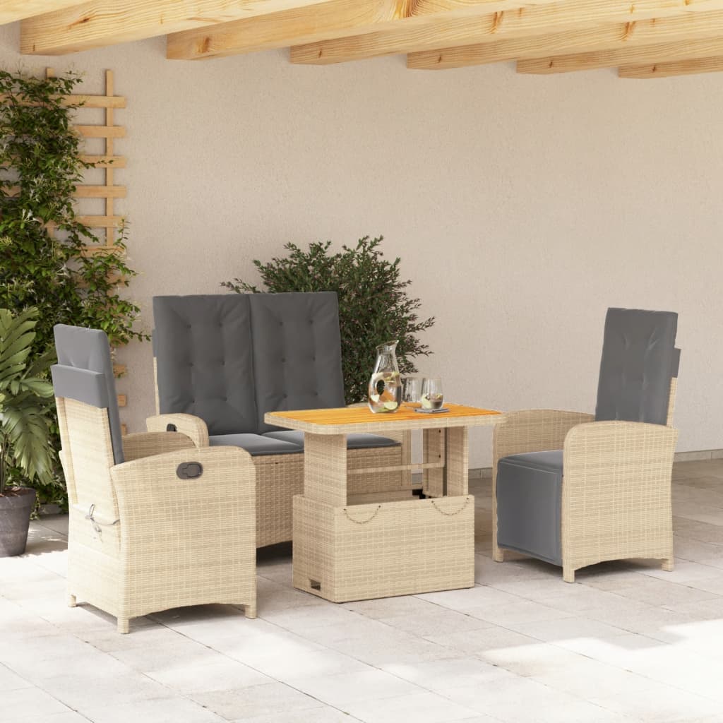 4 részes bézs polyrattan kerti étkezőgarnitúra párnákkal