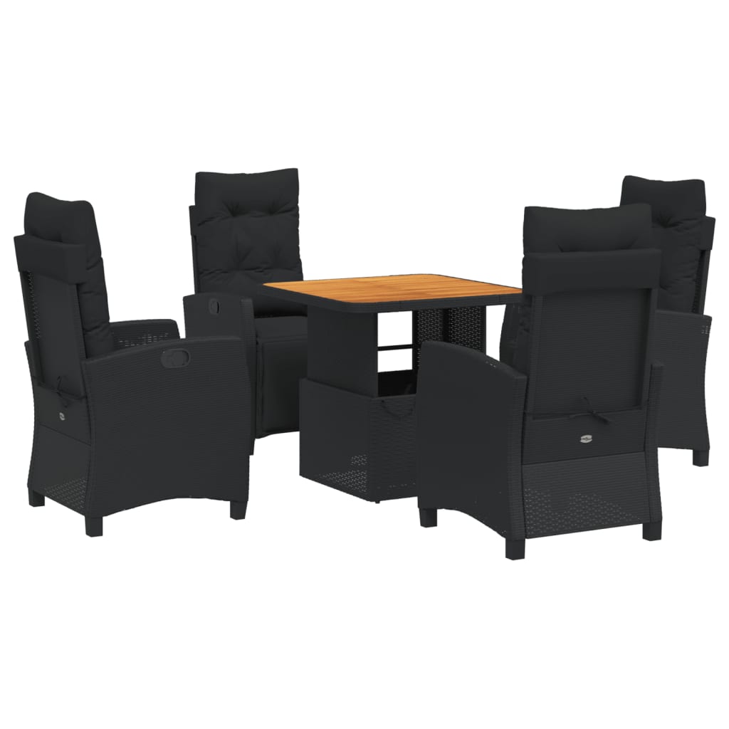 5 részes fekete polyrattan kerti étkezőgarnitúra párnákkal