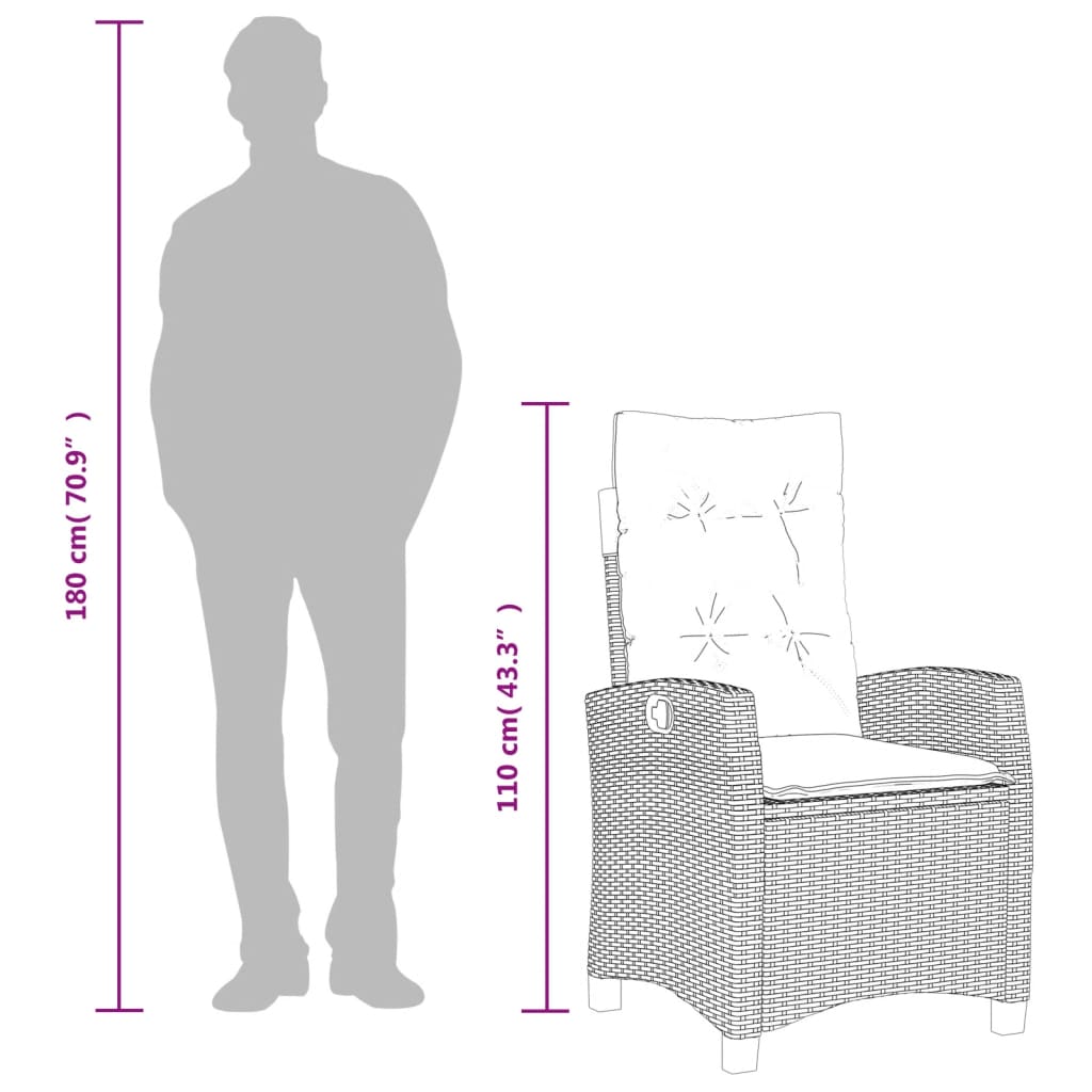 3 részes szürke polyrattan kerti étkezőgarnitúra párnával