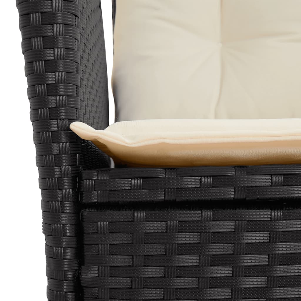 4 részes fekete polyrattan kerti étkezőszett párnákkal