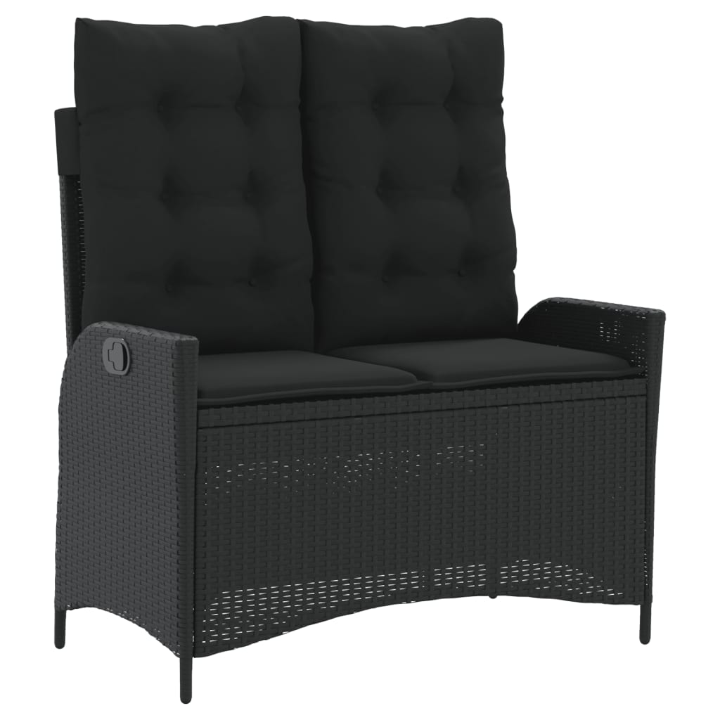 2 részes fekete polyrattan kerti étkezőgarnitúra párnával