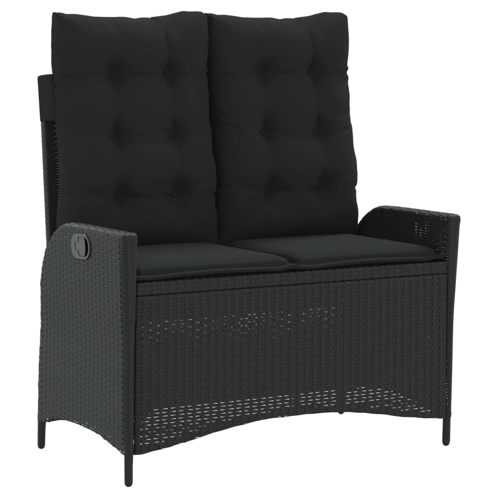 2 részes fekete polyrattan kerti étkezőgarnitúra párnával