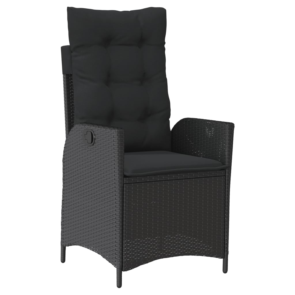 4 részes fekete polyrattan kerti étkezőszett párnákkal