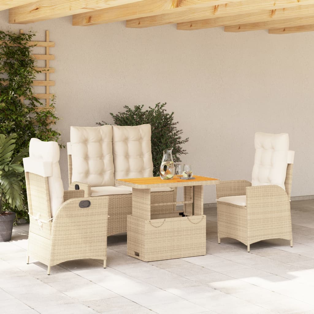 4 részes bézs polyrattan kerti étkezőgarnitúra párnákkal