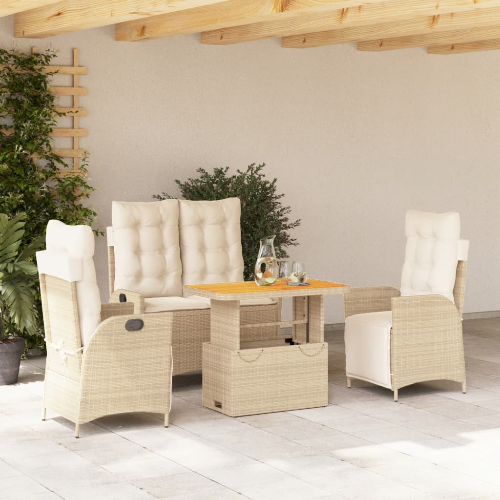 4 részes bézs polyrattan kerti étkezőgarnitúra párnákkal