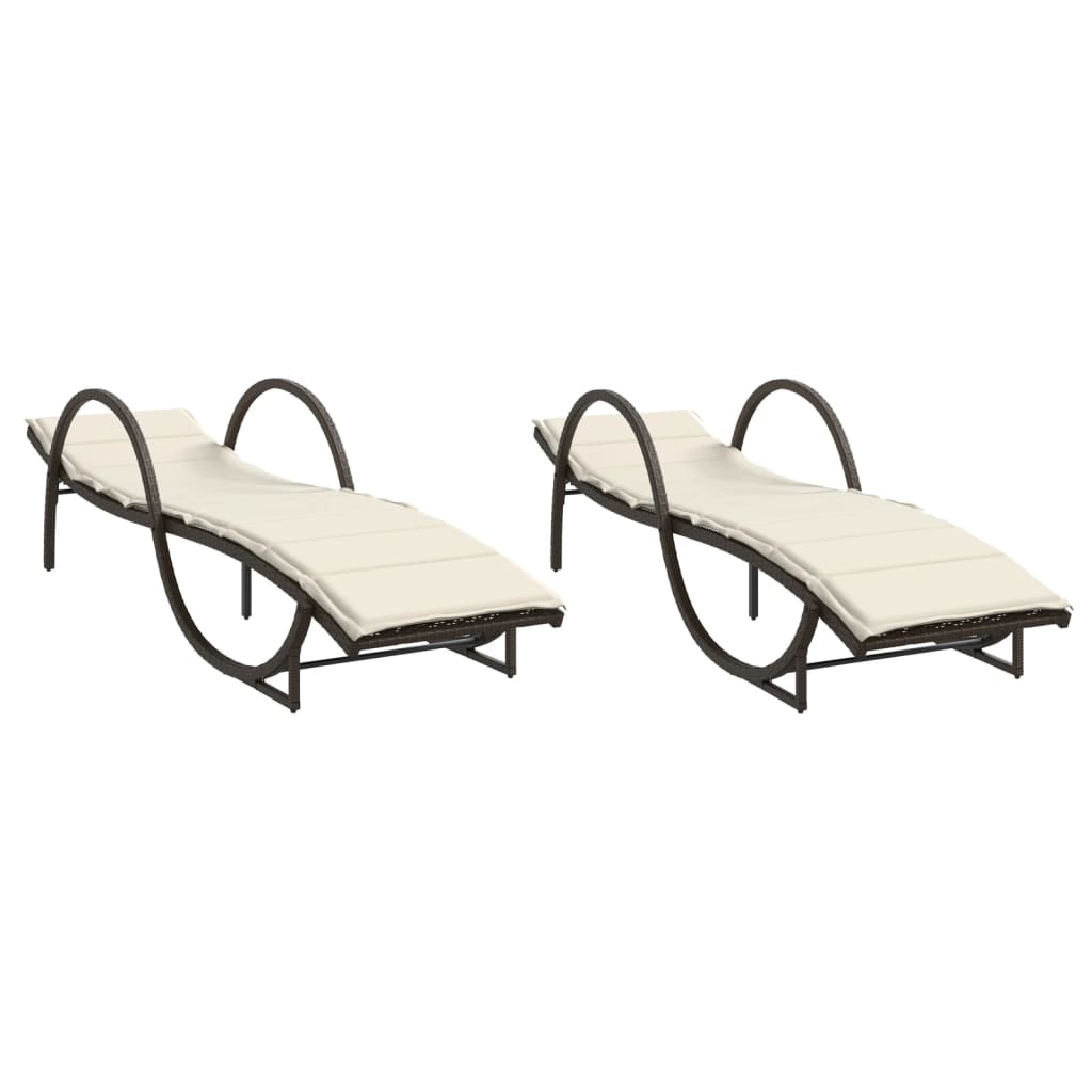 2 db barna polyrattan napozóágy párnával