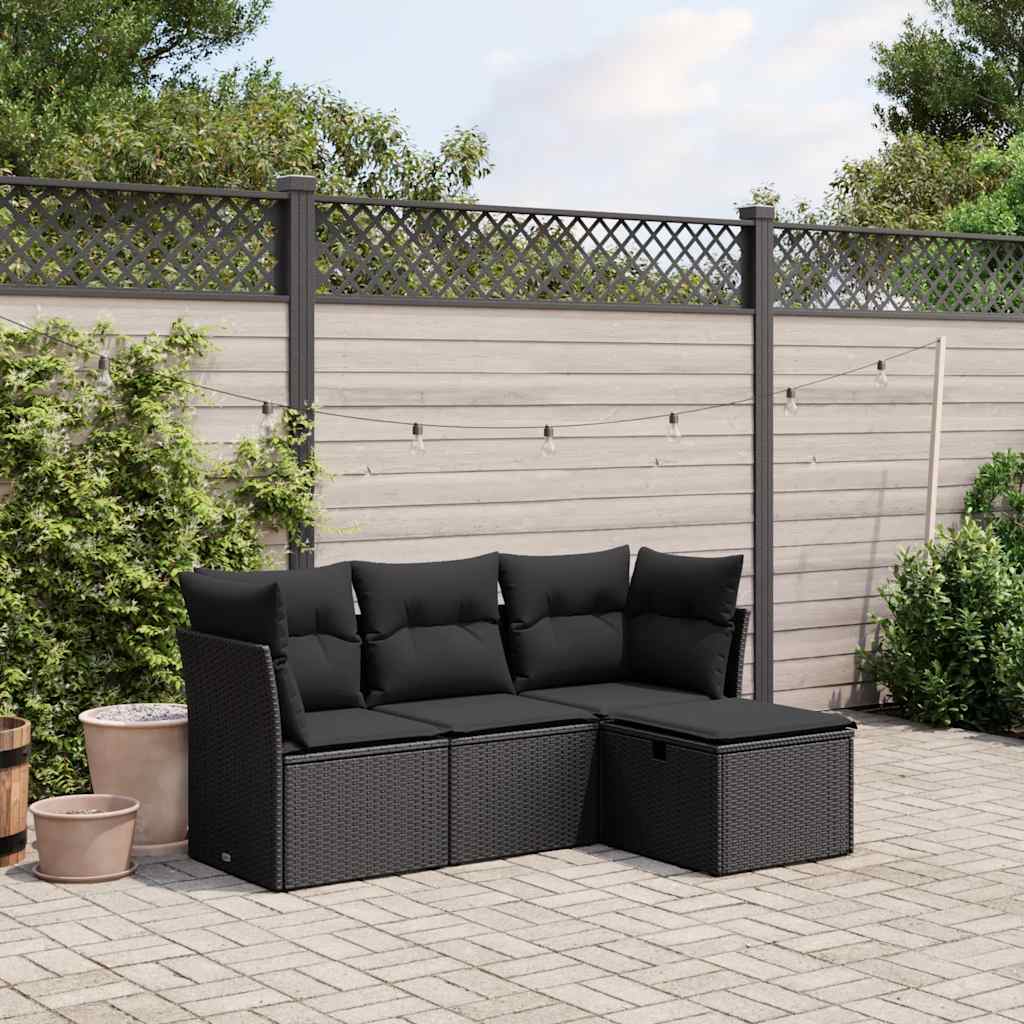4 részes fekete polyrattan kerti ülőgarnitúra párnákkal