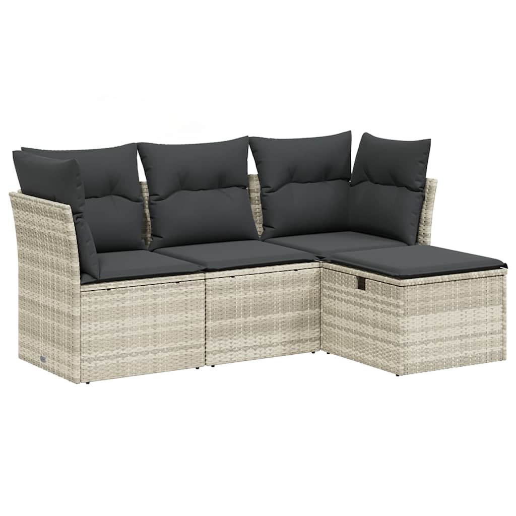 4 részes világosszürke polyrattan kerti ülőgarnitúra párnákkal