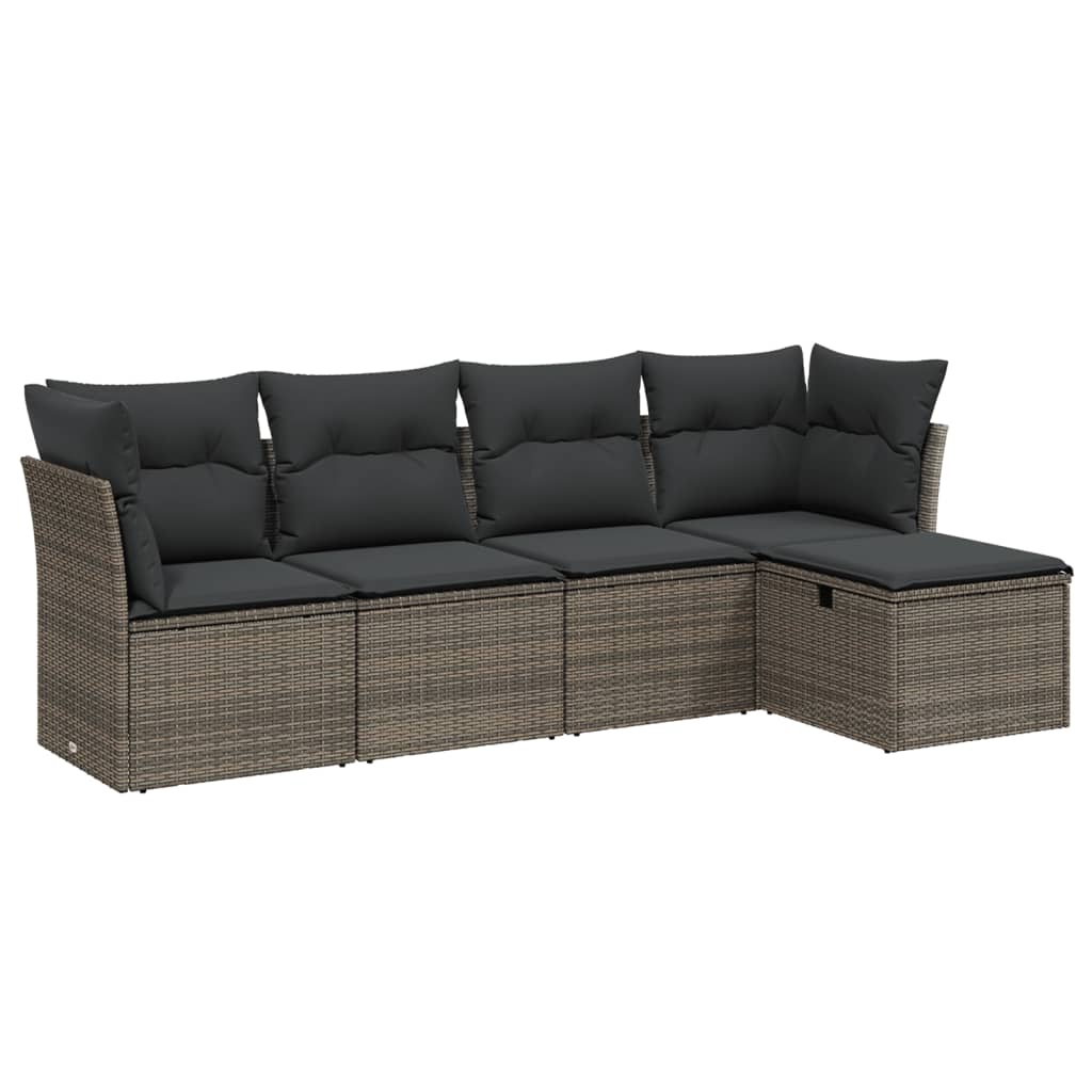 5 részes szürke polyrattan kerti ülőgarnitúra párnákkal