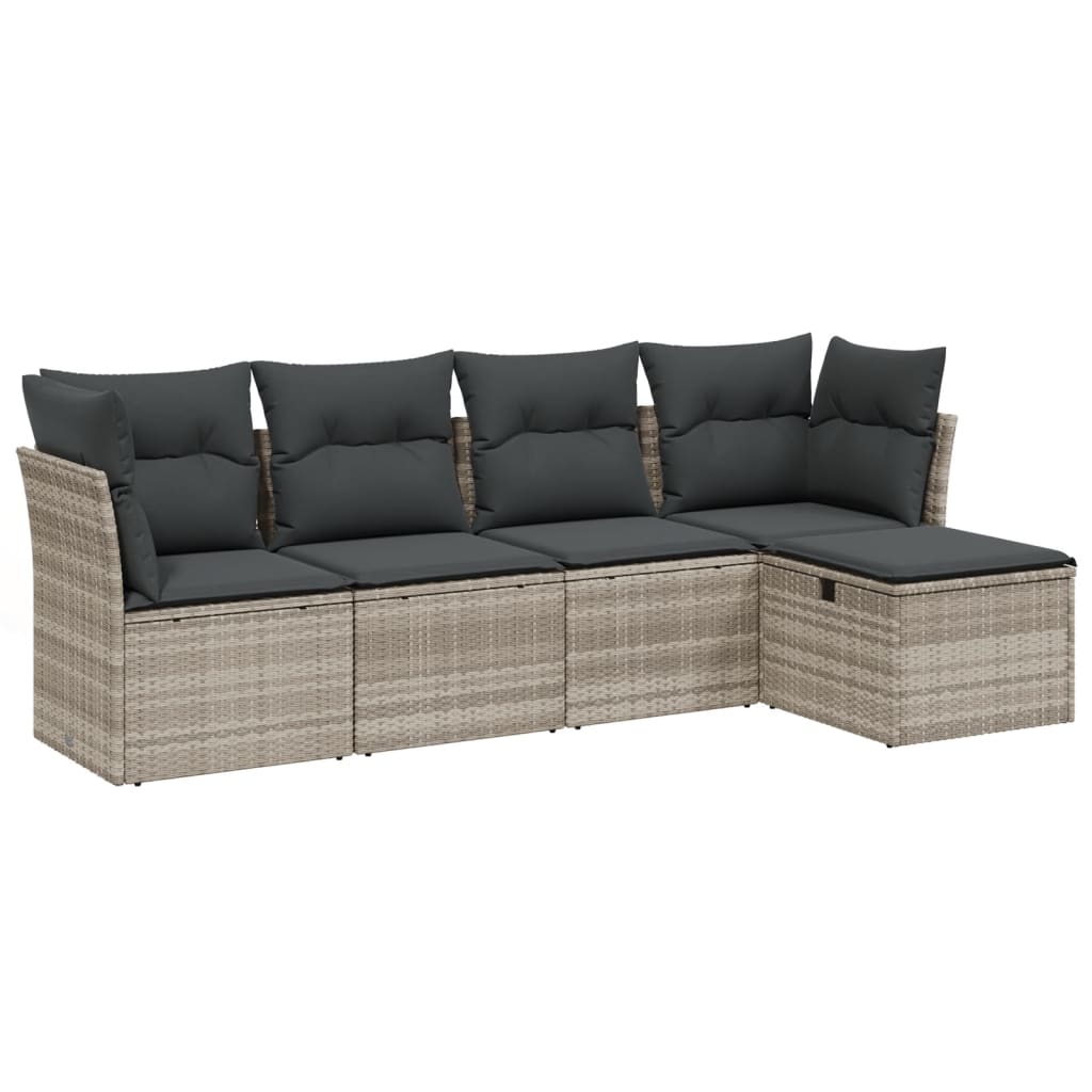 5 részes világosszürke polyrattan kerti ülőgarnitúra párnákkal