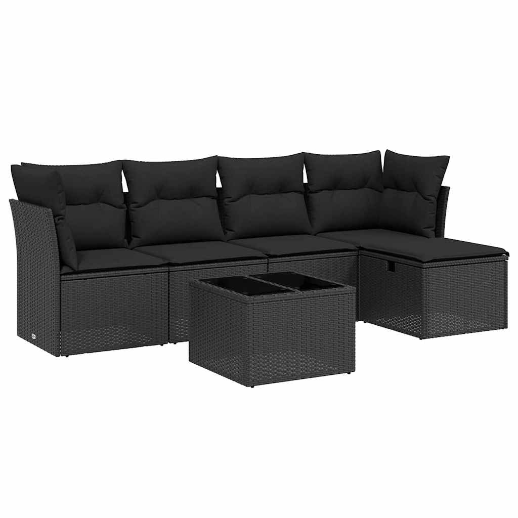 6 részes fekete polyrattan kerti ülőgarnitúra párnákkal
