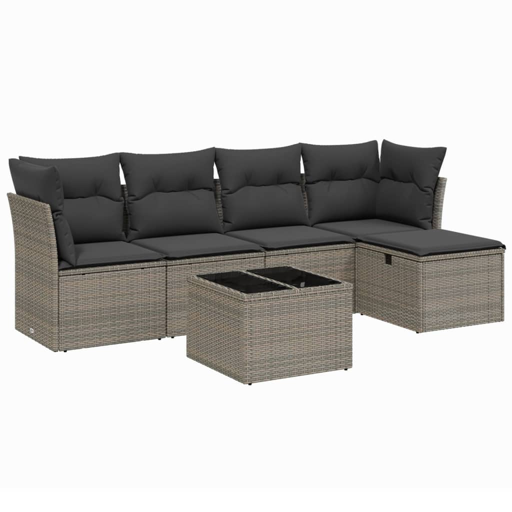 6 részes szürke polyrattan kerti ülőgarnitúra párnákkal